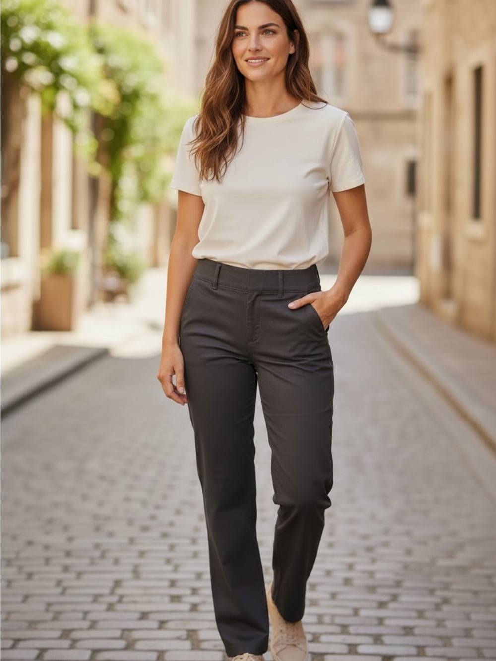 Natural Reflections Classic High-Rise Straight Leg Pants - Charcoal